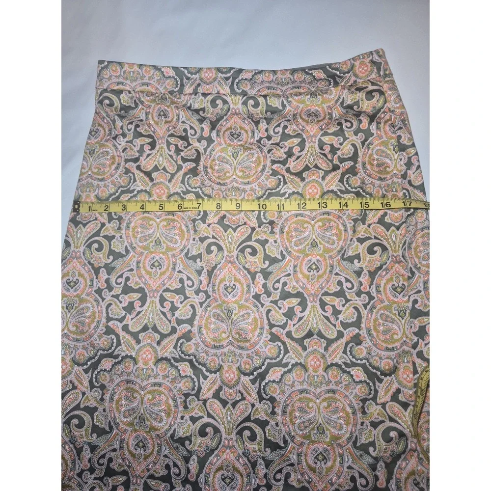 J. Crew Women's Paisley Pencil Skirt Size 8 Green/Gold Boho Chic